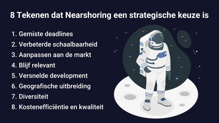 Opsomming van de acht tekenen dat nearshoring een strategische keuze is voor jouw bedrijf